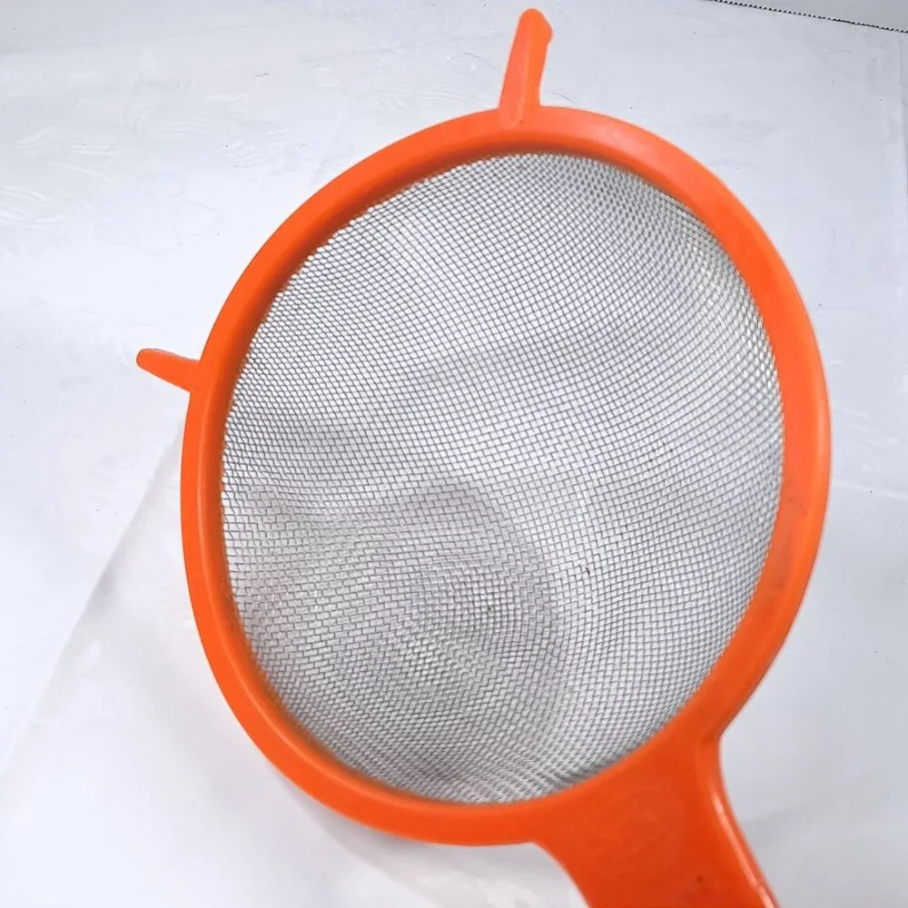 Sveico collander basket strainer orange plastic‎ metal Sweden Rostfri Vintage